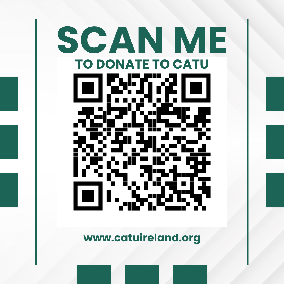 QR code: scan to donate to CATU at www.catuireland.org